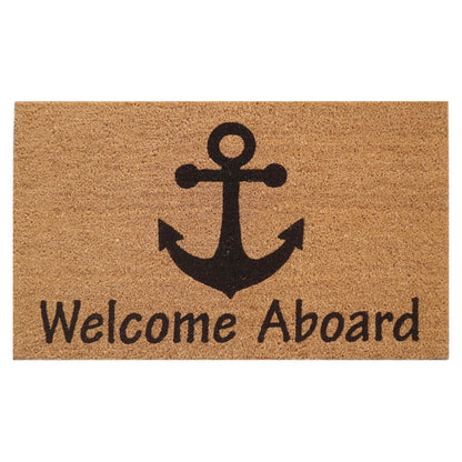 Door Mat Deluxe Coir Latex Welcome Aboard Boat Anchor Beach Coastal 45 x 75 cm Doormat