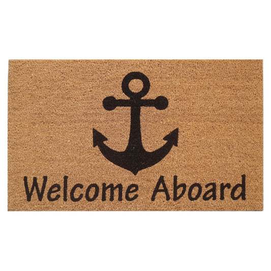 Door Mat Deluxe Coir Latex Welcome Aboard Boat Anchor Beach Coastal 45 x 75 cm Doormat