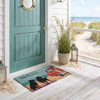 Coastal Beach Vintage Surf Car & Dog Coir Door Mat 45 x 75 cm Non-Slip Latex Backed Front Entrance Welcome Doormat