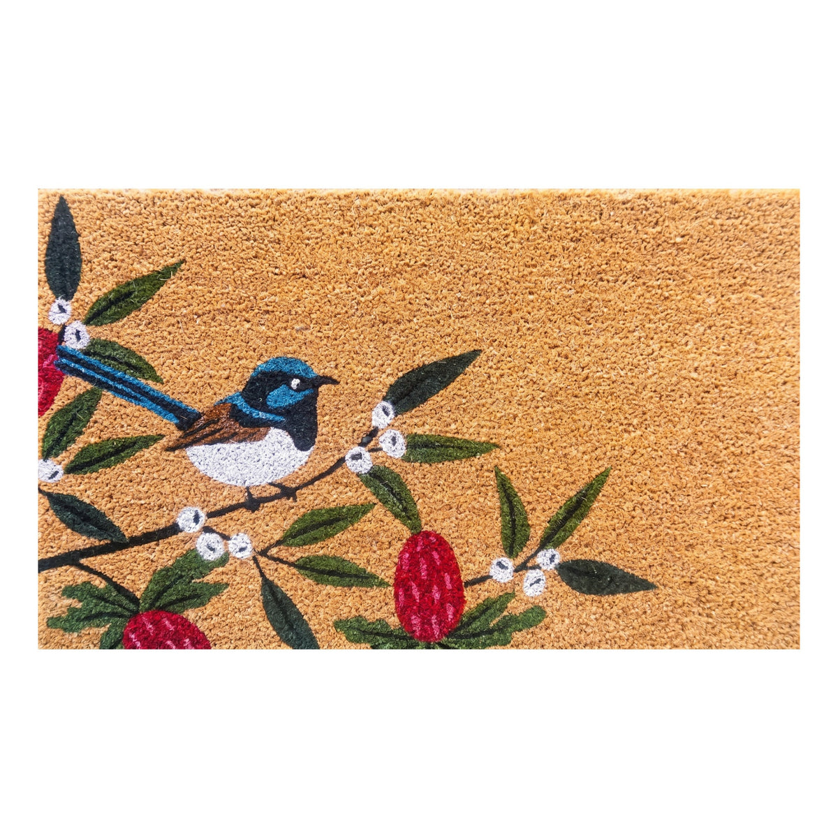 Australian Blue Fairywren Bird Coir Doormat 45 x 75cm Natural Coconut Fibre Outdoor Welcome Entrance Door Mat