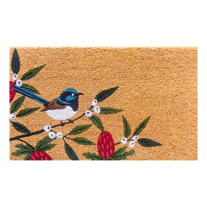 Australian Blue Fairywren Bird Coir Doormat 45 x 75cm Natural Coconut Fibre Outdoor Welcome Entrance Door Mat
