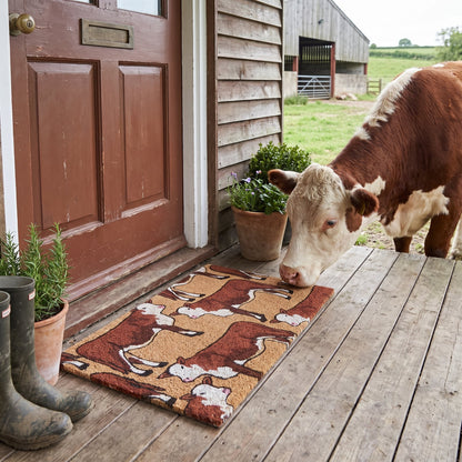 Cow Print Natural Coir Doormat 45 x 75 cm Rustic Farmhouse Front Door Welcome Mat Non-Slip Heavy Duty Dirt Trapper