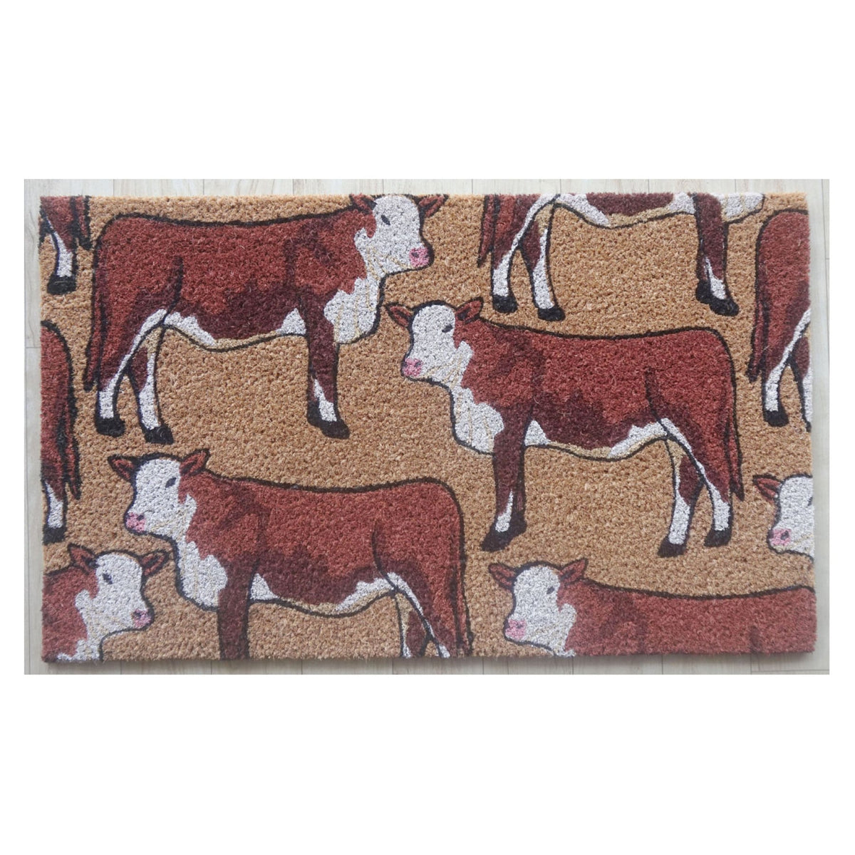 Cow Print Natural Coir Doormat 45 x 75 cm Rustic Farmhouse Front Door Welcome Mat Non-Slip Heavy Duty Dirt Trapper
