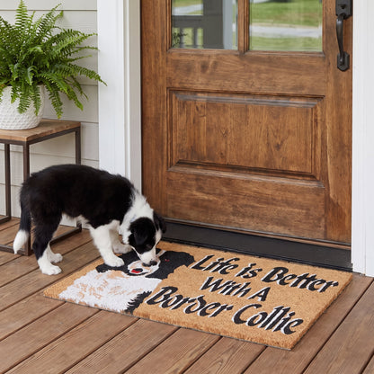 Border Collie Dog Natural Coir Door Mat 45 x 75cm Outdoor Non-Slip Dirt Trapper Entryway Front Door Welcome Mat