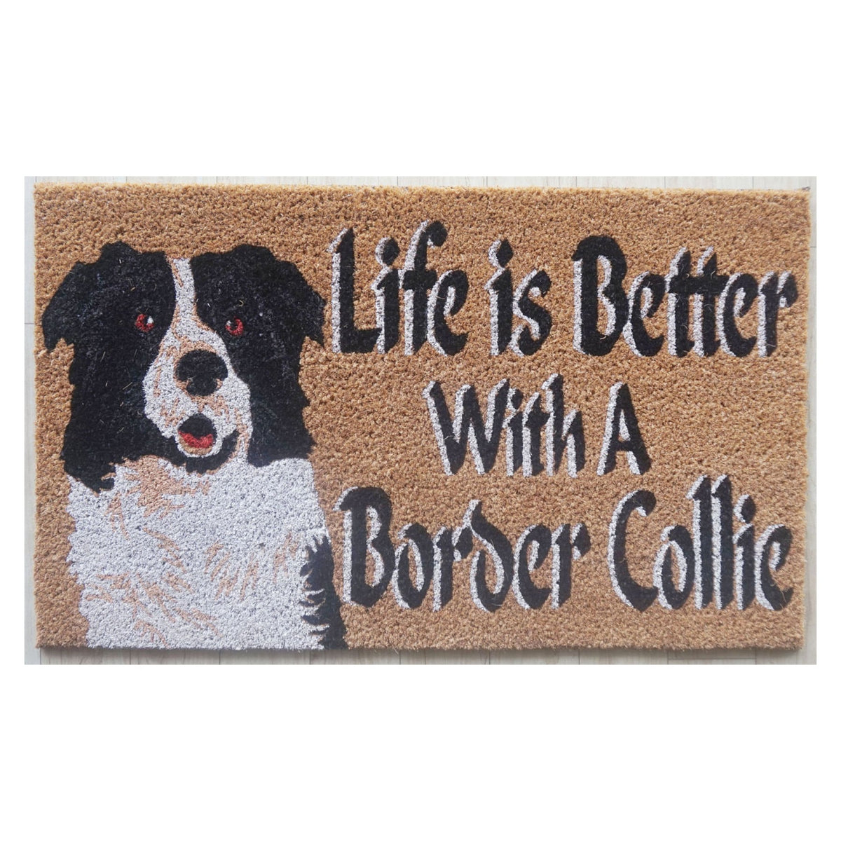Border Collie Dog Natural Coir Door Mat 45 x 75cm Outdoor Non-Slip Dirt Trapper Entryway Front Door Welcome Mat