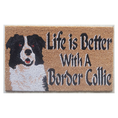 Border Collie Dog Natural Coir Door Mat 45 x 75cm Outdoor Non-Slip Dirt Trapper Entryway Front Door Welcome Mat