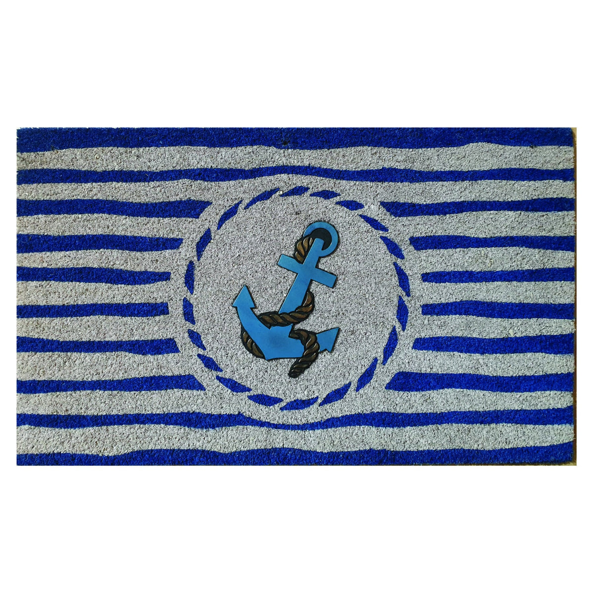 Nautical Boat Anchor Coir Door Mat 45 x 75 cm Non-Slip Backed Natural Coconut Fibre Coastal Entrance Welcome Doormat