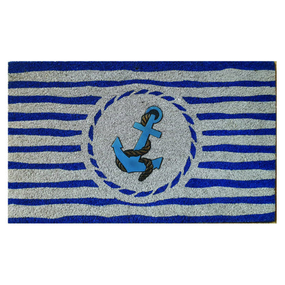 Nautical Boat Anchor Coir Door Mat 45 x 75 cm Non-Slip Backed Natural Coconut Fibre Coastal Entrance Welcome Doormat