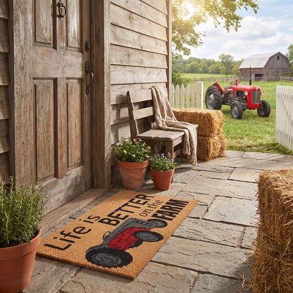Farm Tractor Coir Doormat 45 x 75 cm Natural Coconut Fibre Non-Slip Front Door Entrance Welcome Mat Shoe Scraper