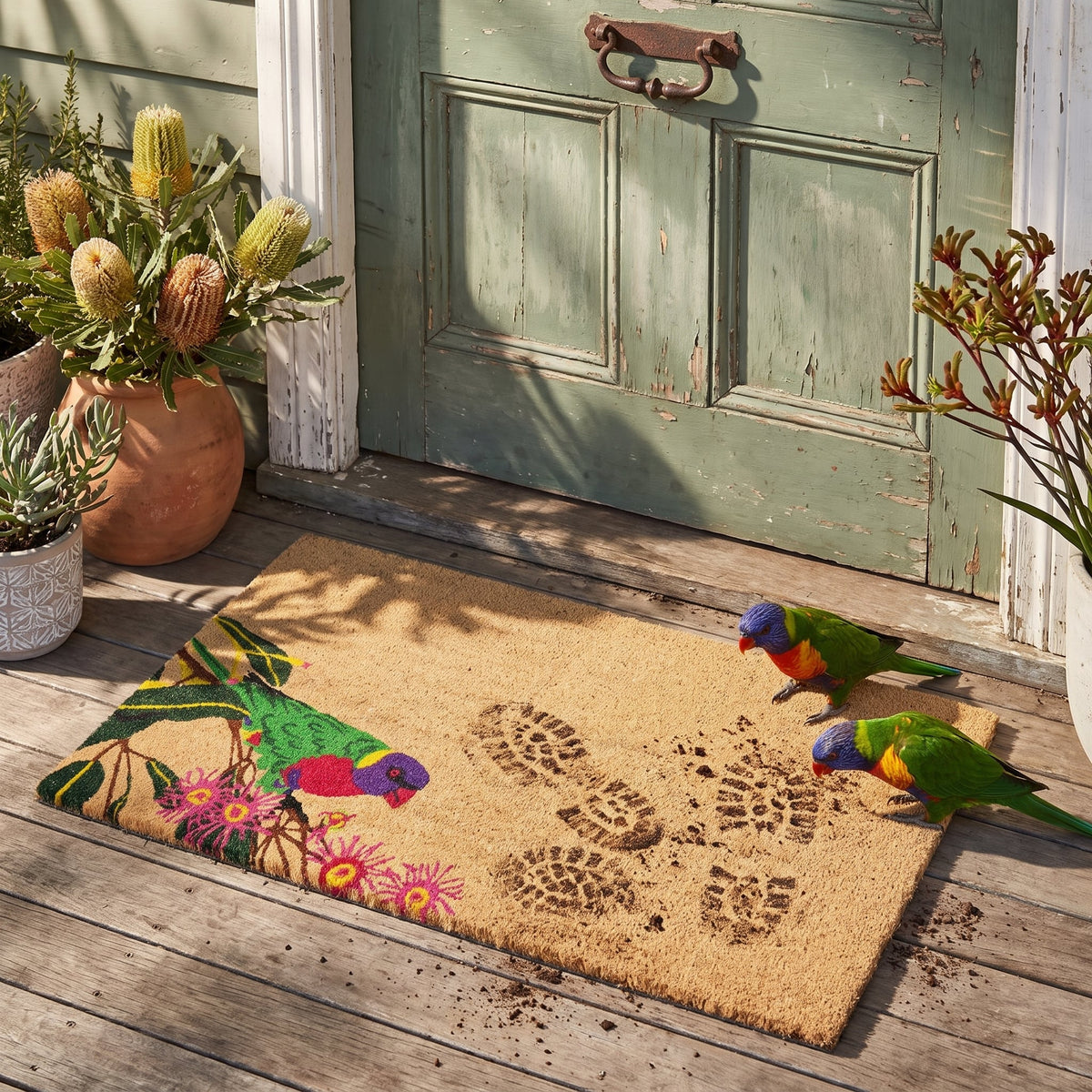 Rainbow Lorikeet Natural Coir Doormat 45 x 75 cm Outdoor Front Door Entrance Welcome Mat Australian Native Bird