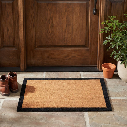 Natural Coir Doormat with Black Border 50 x 80cm Heavy Duty Coconut Fibre Front Door Mat Indoor Outdoor Dirt Scraper