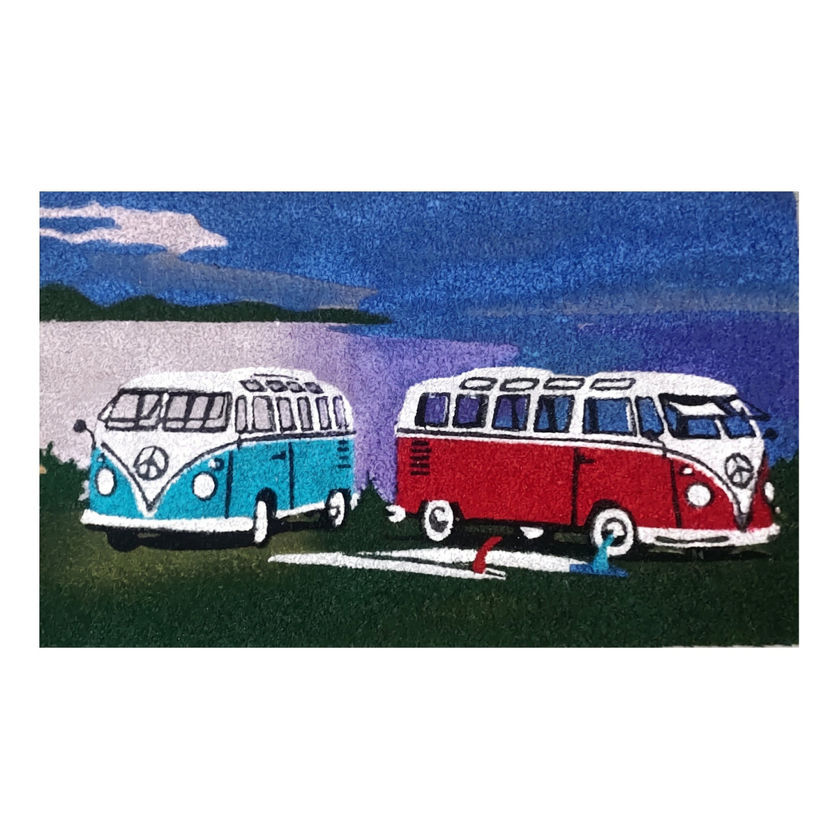 Retro Kombi Van Coir Door Mat 45 x 75 cm Non Slip Natural Coconut Fibre Front Entrance Welcome Mat Coastal Surf