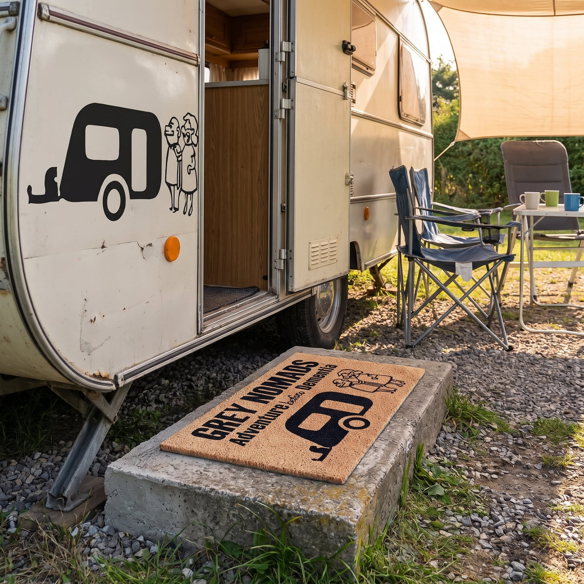 Grey Nomads Caravan Coir Door Mat 45 x 75 cm Non-Slip Natural Fibre Outdoor Entrance Welcome Mat Camping Doormat