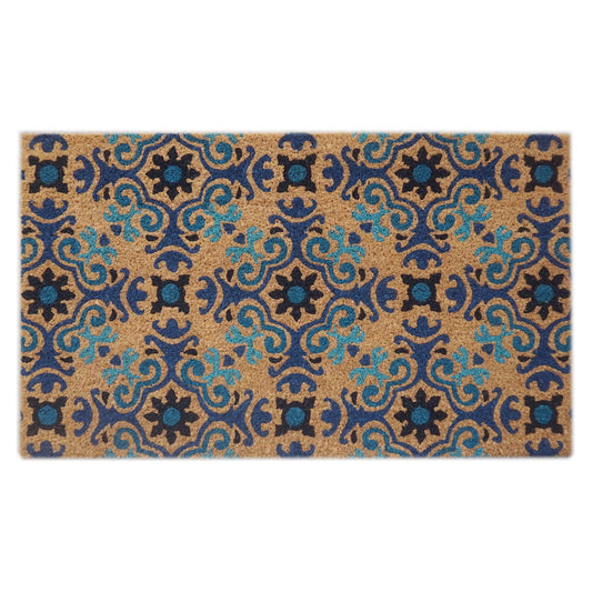 Door Mat Deluxe Coir Backed Blue Mosaic 45 x 75 cm Doormat
