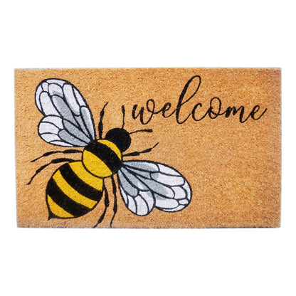 Welcome Bumble Bee Natural Coir Door Mat 45 x 75 cm Front Door Entrance Doormat Non-Slip PVC Backing