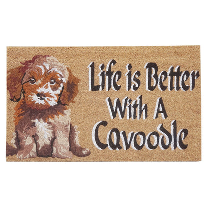 Cavoodle Dog Coir Door Mat 45 x 75 cm Life Is Better Front Door Welcome Mat Natural Coconut Fibre Puppy Pet Lover