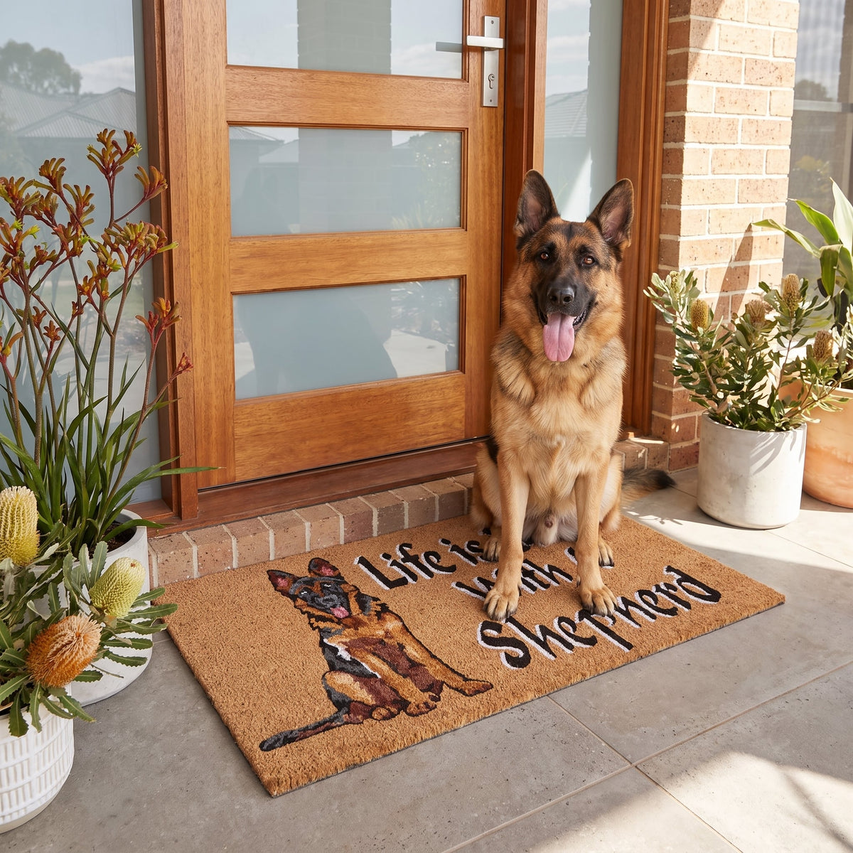 German Shepherd Dog Natural Coir Door Mat 45 x 75 cm Non Slip PVC Back Front Door Welcome Mat Entrance Doormat