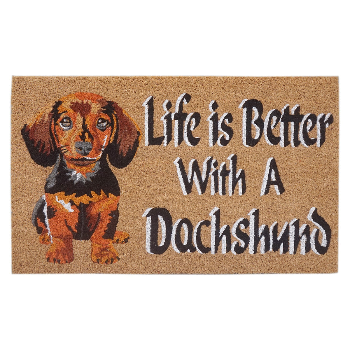 Dachshund Dog Coir Doormat 45 x 75 cm Natural Coconut Fibre Life Is Better Puppy Front Door Entrance Welcome Mat