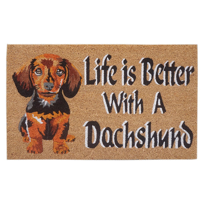 Dachshund Dog Coir Doormat 45 x 75 cm Natural Coconut Fibre Life Is Better Puppy Front Door Entrance Welcome Mat