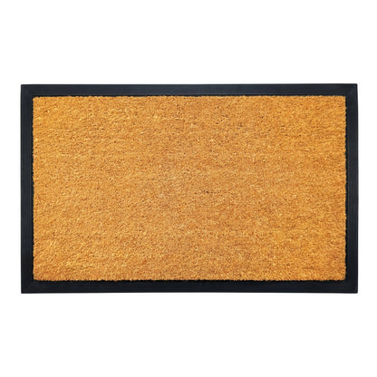 Natural Coir Door Mat with Black Border 58 x 89 cm, Non-Slip PVC Backed Heavy Duty Front Entrance Scraper Doormat
