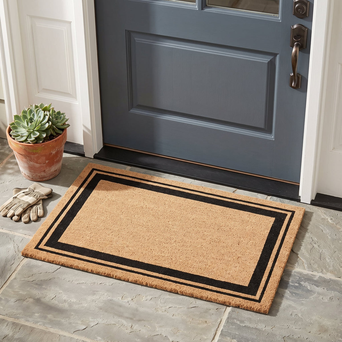 Natural Coir Large Door Mat with Black Border 58 x 89 cm Heavy Duty Indoor Outdoor Entrance Doormat