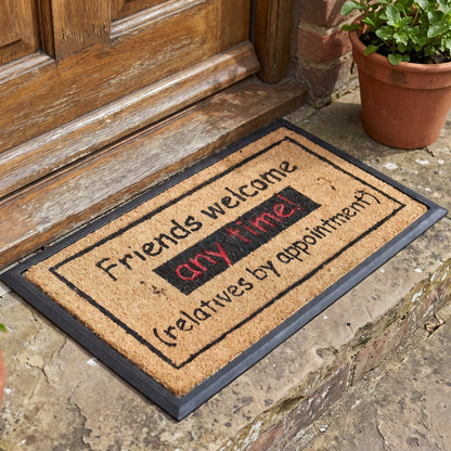Friends Welcome Funny Coir Door Mat 40 x 70 cm Natural Coconut Fibre Non-Slip Doormat Outdoor Indoor Entrance Mat