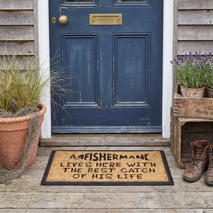 Catch of His Life Novelty Front Door Mat 40 x 70 cm Slimline Low Clearance Entrance Dirt Scraper Welcome Mat