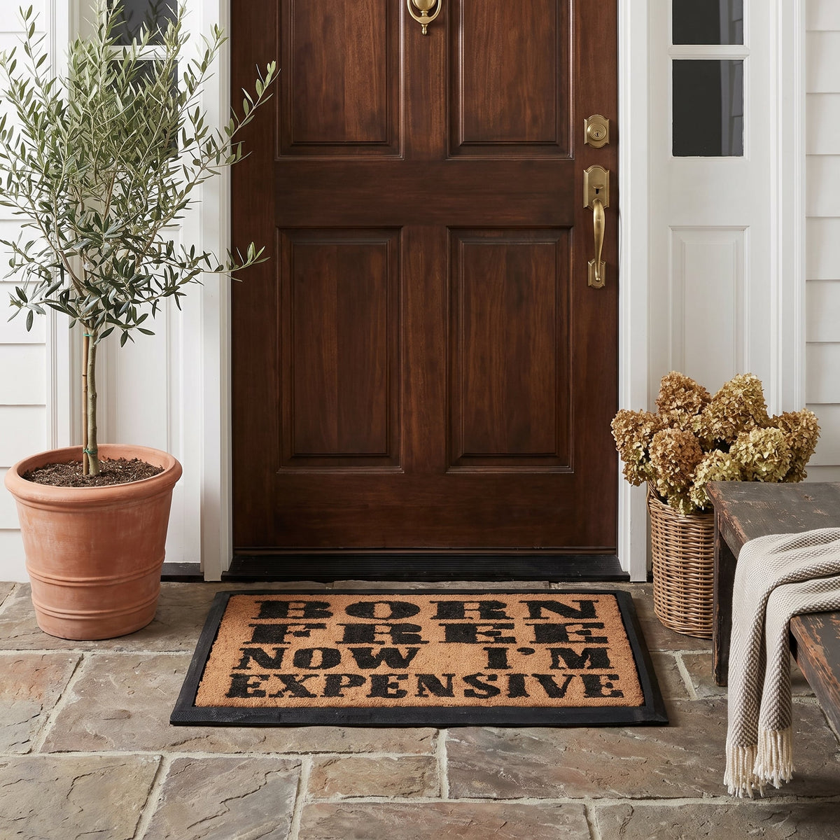 Born Free Expensive Funny Coir Door Mat 40 x 70 cm Non-Slip Rubber Border Outdoor Front Door Entrance Doormat