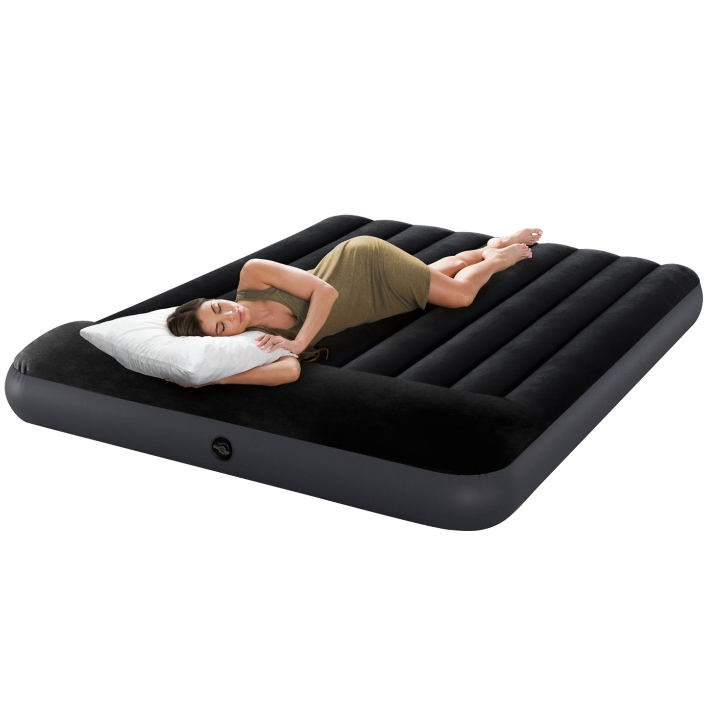 Intex Dura-Beam Classic Inflatable Queen Airbed Mattress with Pillow Rest Black