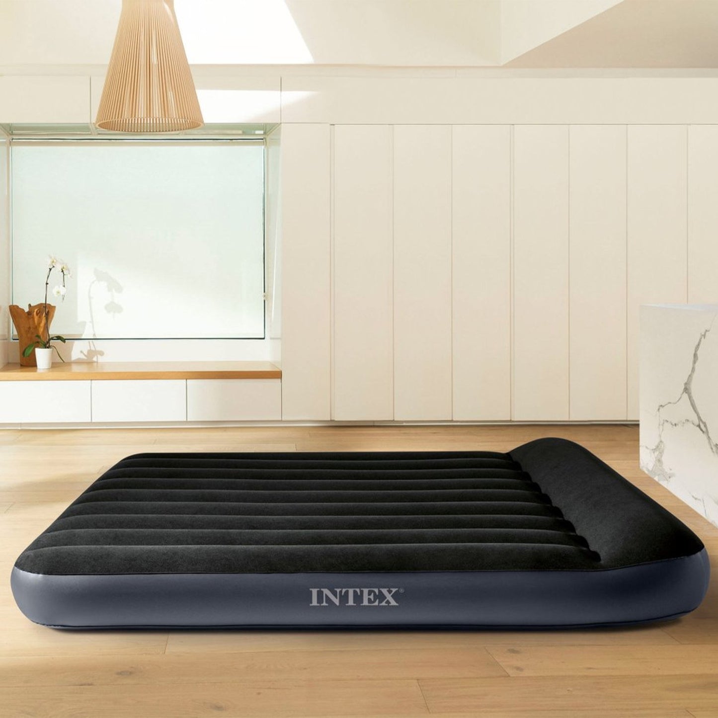 Intex Dura-Beam Classic Inflatable Queen Airbed Mattress with Pillow Rest Black