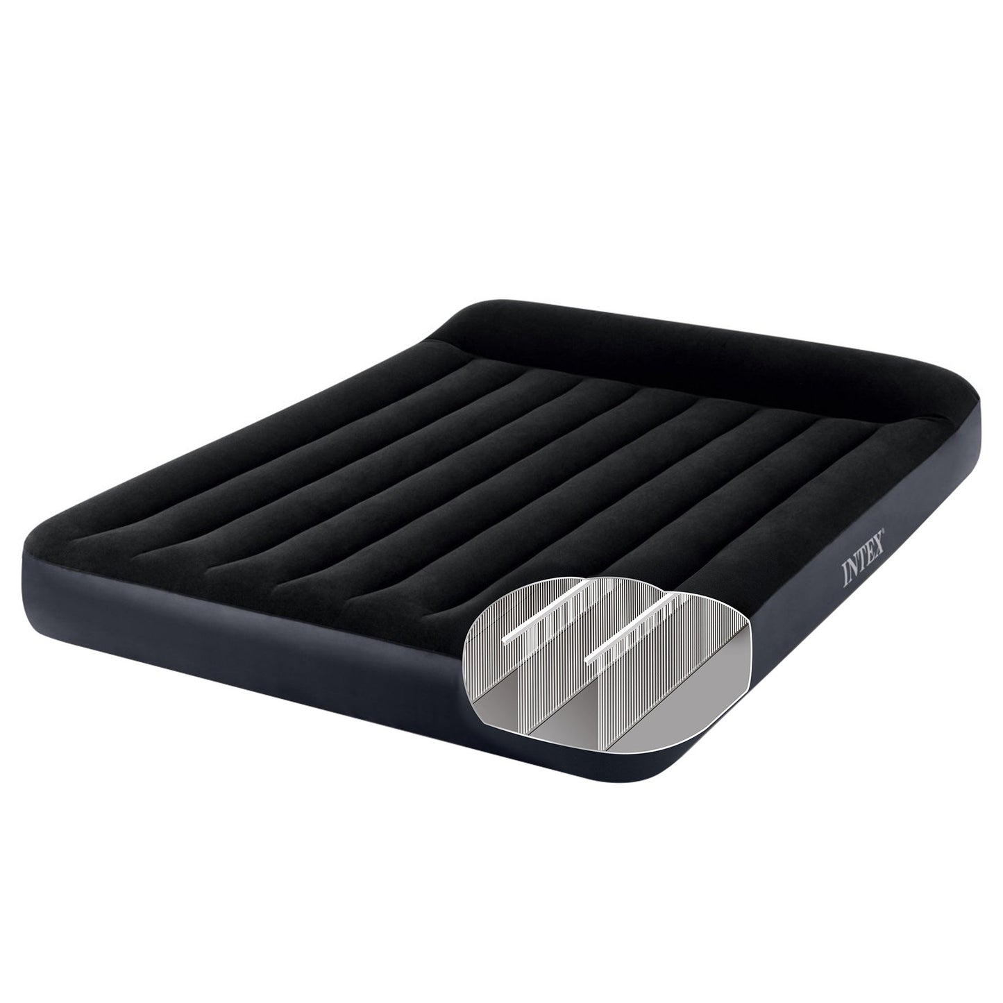 Intex Dura-Beam Classic Inflatable Queen Airbed Mattress with Pillow Rest Black