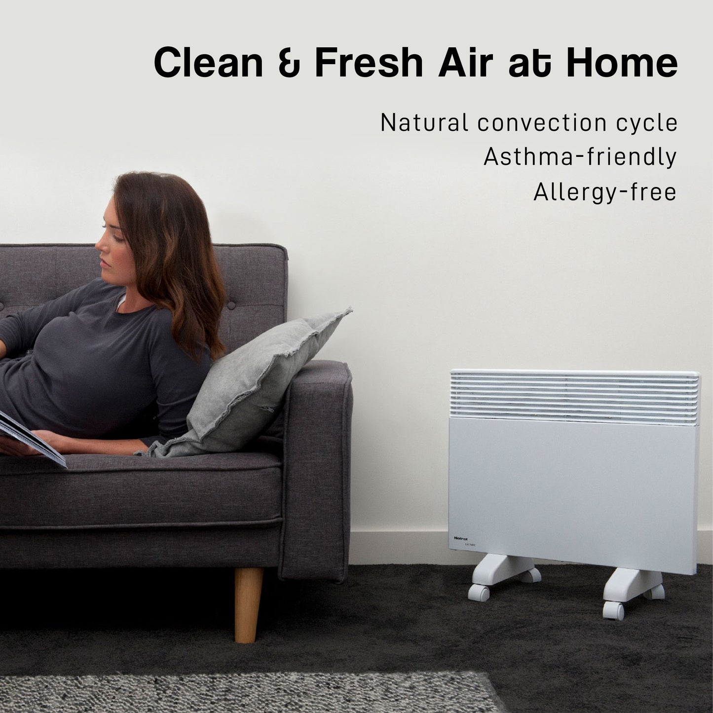 Noirot Spot Plus 2000W Electric Panel Heater Timer & Castors - Silent & Allergy-Free - Refurbished