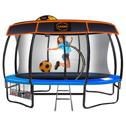 Kahuna Trampoline 14 ft with Basketball Set and Roof - Blue