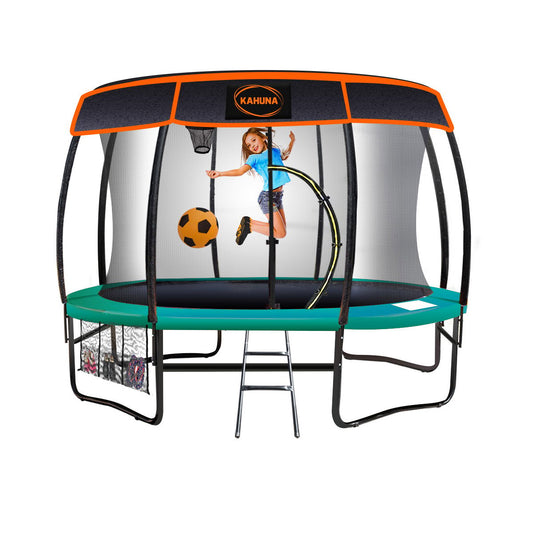 Kahuna Trampoline 8 ft with Basketball Set and Roof - Green
