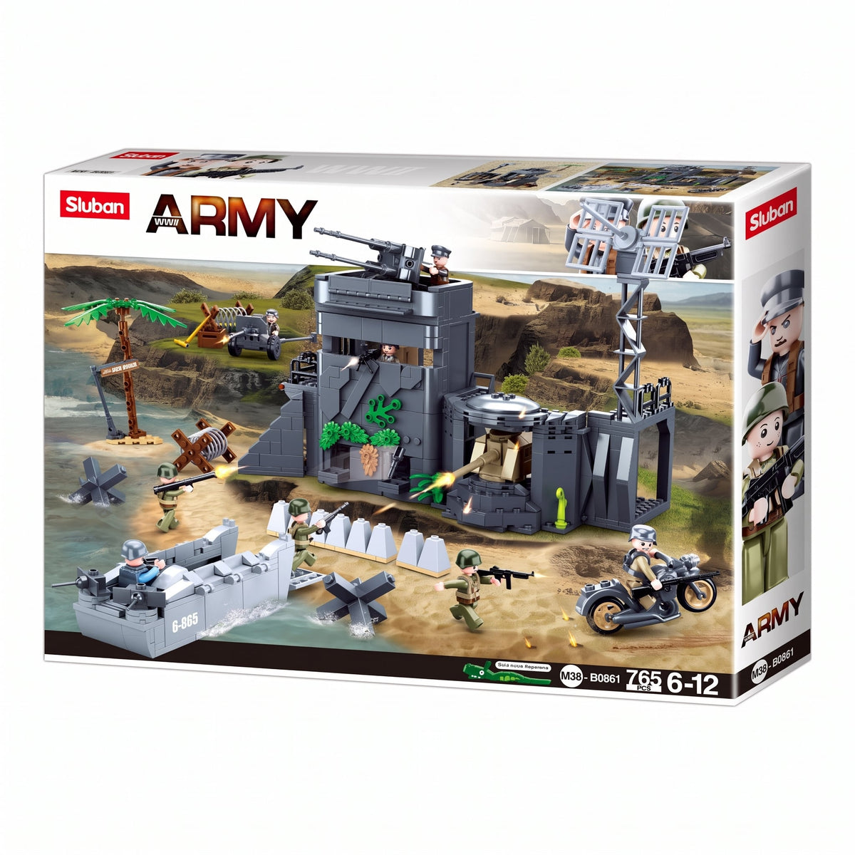 Sluban B0861 Model Kit WWII Atlantic Wall Coastal Bunker Defense Normandy DDay Military Base Outpost Army DIY Set Toy