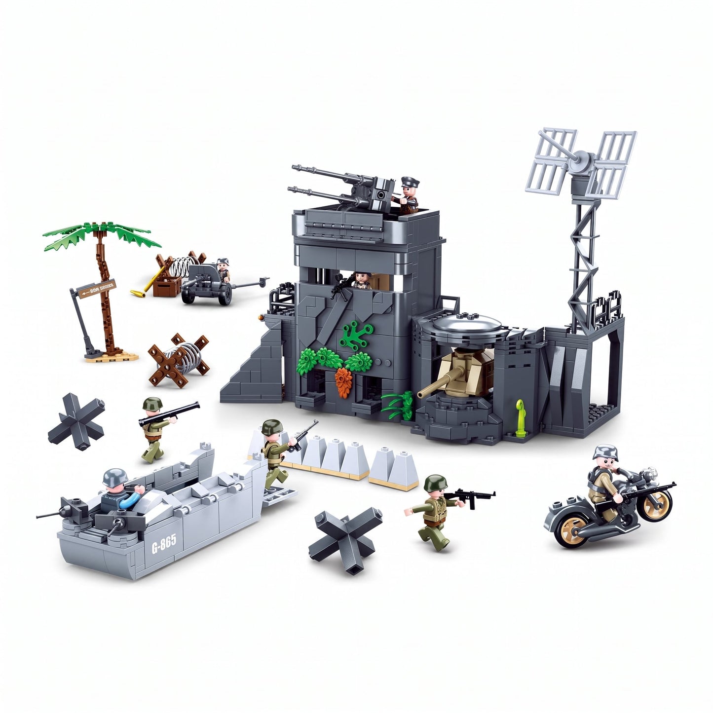 Sluban B0861 Model Kit WWII Atlantic Wall Coastal Bunker Defense Normandy DDay Military Base Outpost Army DIY Set Toy
