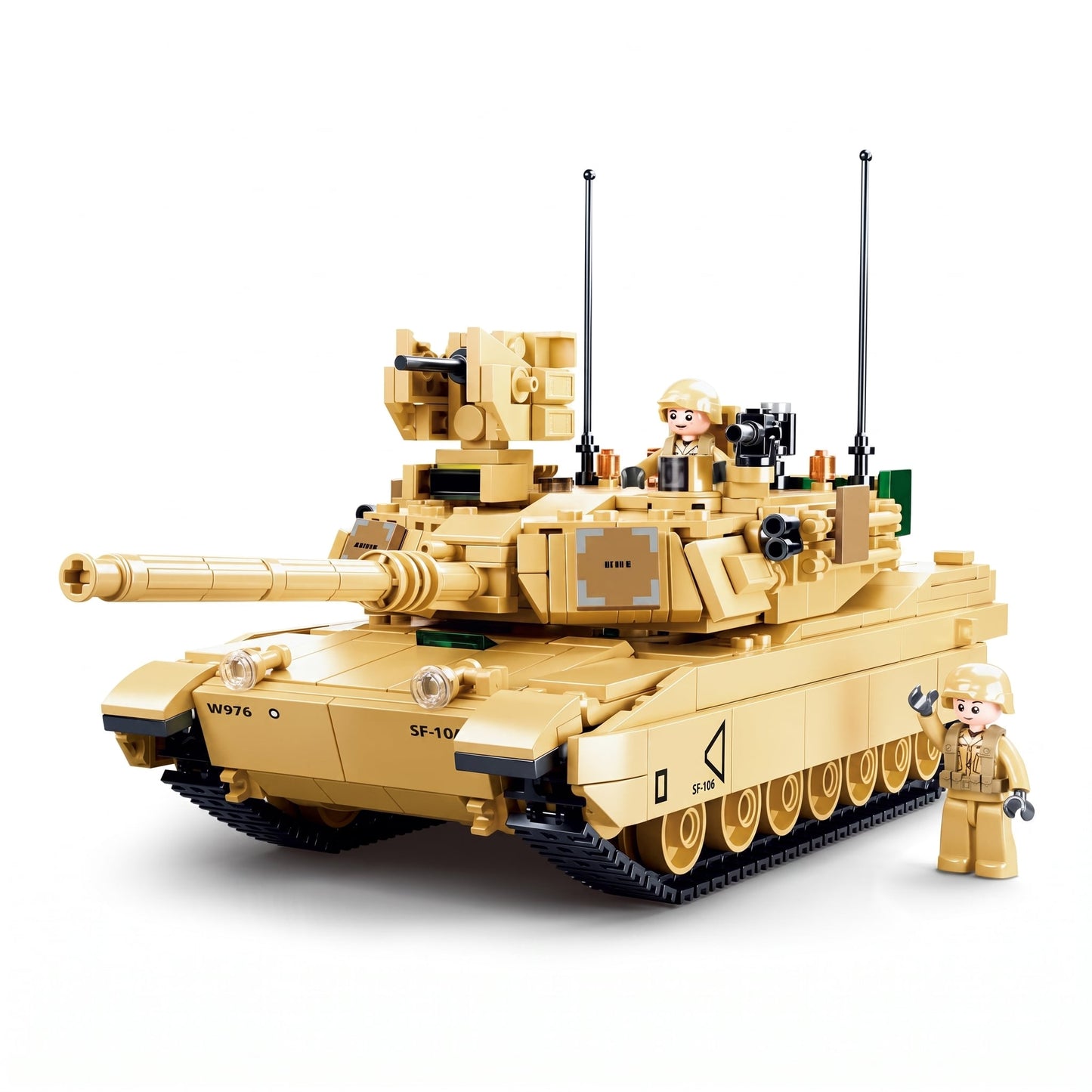 Sluban B0892 Model Kit M1A2 Abrams Main Battle Tank US Army Desert Armor Vehicle Military Building Blocks DIY Set Toy