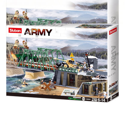 Sluban B0981 Model Kit WWII Battle of Budapest Winter Counter Attack Military Bridge Checkpoint Diorama Army DIY Set Toy