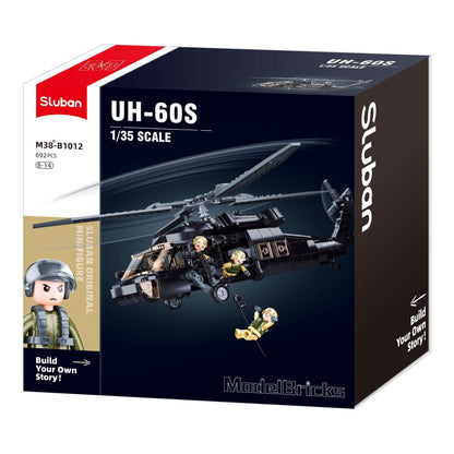 Sluban B1012 Model Kit UH60 Black Hawk Medical Rescue Helicopter US Army MEDEVAC Air Force Military Building Blocks DIY