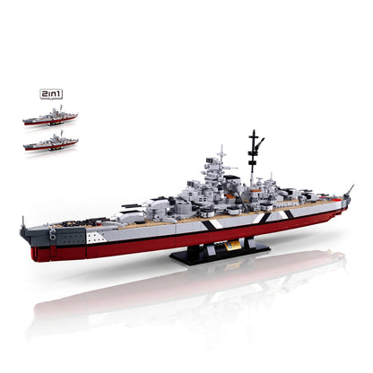 Sluban B1102 Model Kit WWII Bismarck Battleship Large Scale Warship Navy Vessel Boat Military Blocks DIY Construction