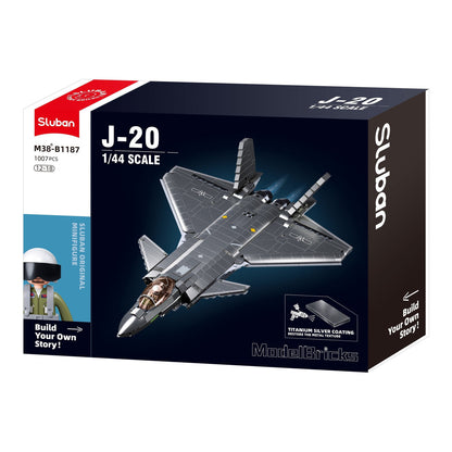 Sluban B1187 Model Kit 1:44 J20 Mighty Dragon Chinese Stealth Fighter Jet Plane Modern PLAAF Building Block DIY Set Toy