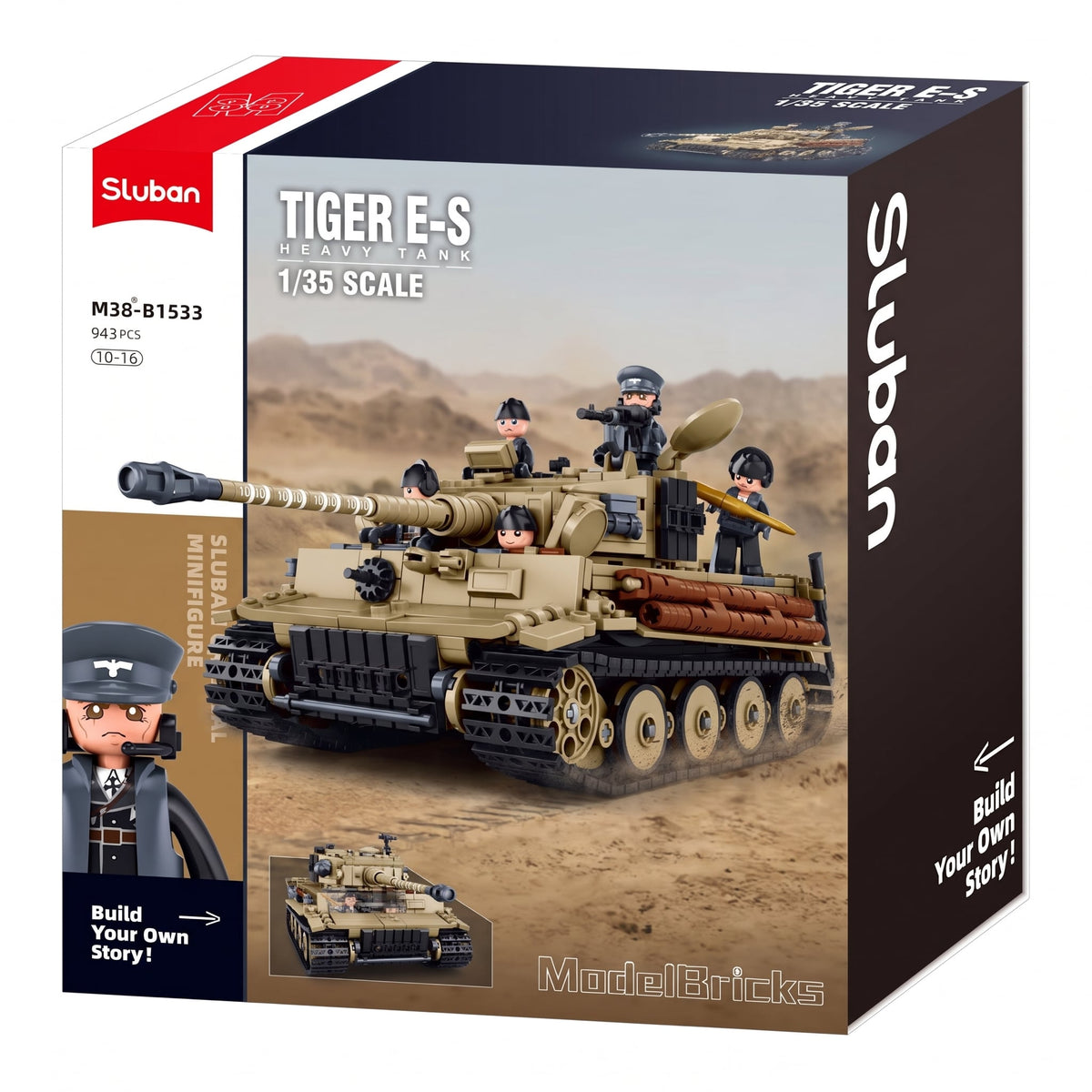 Sluban B1533 Model Kit 1:35 Tiger I Tank German Panzer WWII Army Military Building Blocks DIY Toy Construction Set