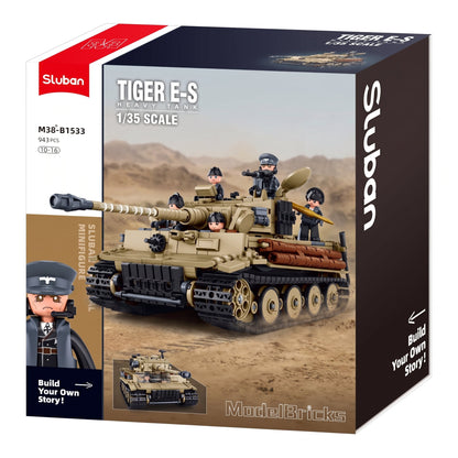 Sluban B1533 Model Kit 1:35 Tiger I Tank German Panzer WWII Army Military Building Blocks DIY Toy Construction Set