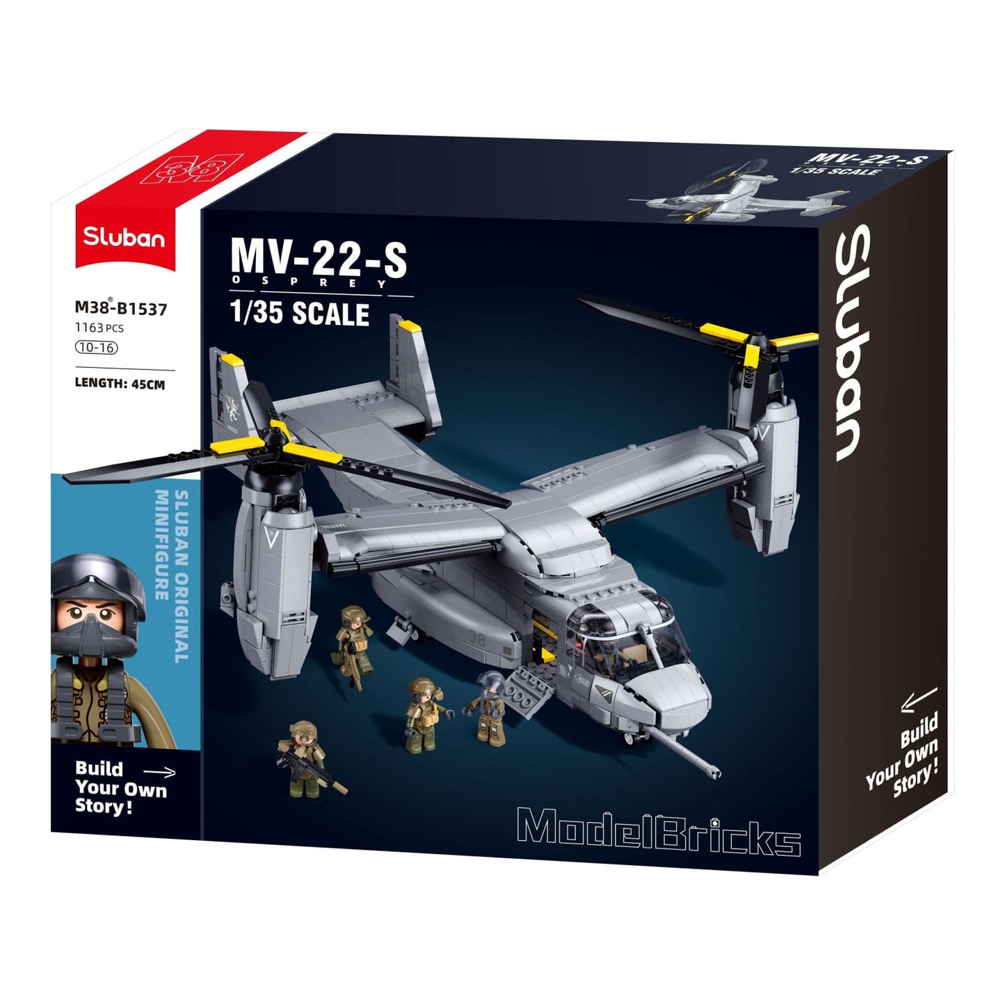 Sluban B1537 Model Kit 1:44 MV-22 Osprey Tiltrotor Helicopter Plane Military Air Force Building Blocks DIY Set Toy
