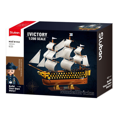 Sluban B1552 Model Kit 1:200 HMS Victory Sailing Battleship Warship Navy Vessel Boat Military DIY Construction Set Toy