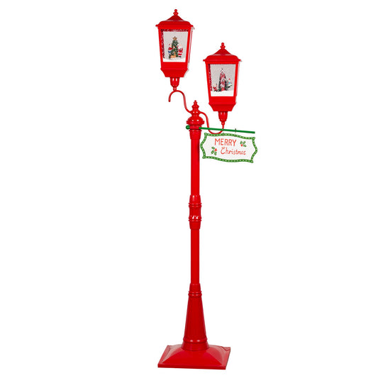 Christabelle Christmas Lamp Post with Lights Music & Snow - Red 195cm