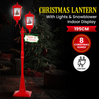 Christabelle Christmas Lamp Post with Lights Music & Snow - Red 195cm