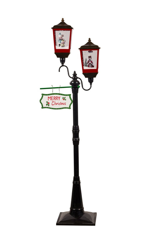 Christabelle 195cm Christmas Lamp Post with Lights Music & Snow - Black