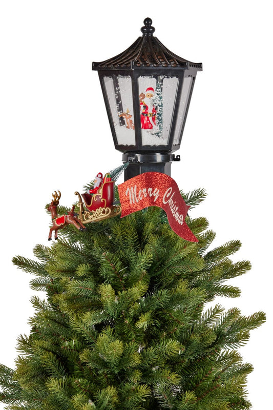 Christabelle Christmas Tree Topper- Lantern w/ Santa Movement Lights Snow & Music