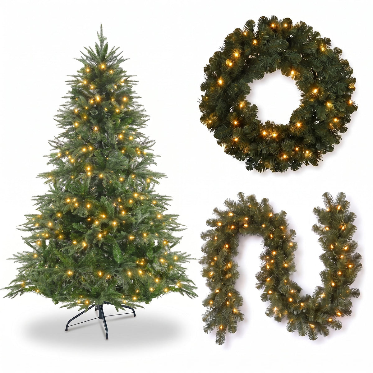 Christabelle 1.8m Prelit Tree 61cm Highland Pine Wreath Prelit 2.74m Highland Pine Christmas Garland